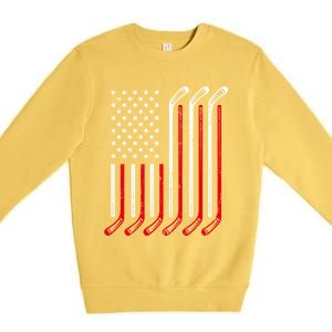 Usa Flag Hockey Sticks Sport Hockey Player Goalie Ice Hockey Gift Premium Crewneck Sweatshirt