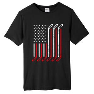 Usa Flag Hockey Sticks Sport Hockey Player Goalie Ice Hockey Gift Tall Fusion ChromaSoft Performance T-Shirt