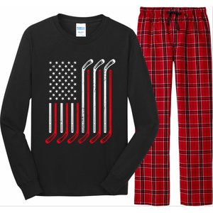 Usa Flag Hockey Sticks Sport Hockey Player Goalie Ice Hockey Gift Long Sleeve Pajama Set