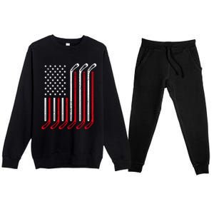 Usa Flag Hockey Sticks Sport Hockey Player Goalie Ice Hockey Gift Premium Crewneck Sweatsuit Set