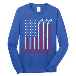 Usa Flag Hockey Sticks Sport Hockey Player Goalie Ice Hockey Gift Long Sleeve Shirt