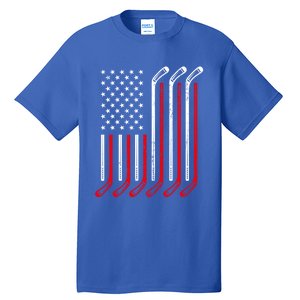 Usa Flag Hockey Sticks Sport Hockey Player Goalie Ice Hockey Gift Tall T-Shirt