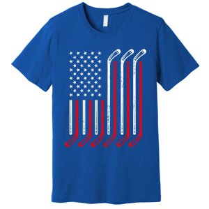 Usa Flag Hockey Sticks Sport Hockey Player Goalie Ice Hockey Gift Premium T-Shirt