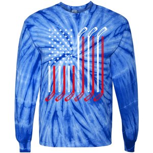 Usa Flag Hockey Sticks Sport Hockey Player Goalie Ice Hockey Gift Tie-Dye Long Sleeve Shirt