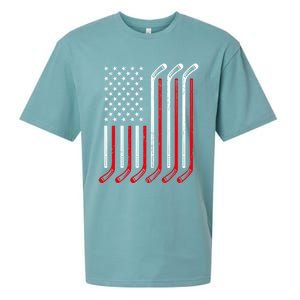 Usa Flag Hockey Sticks Sport Hockey Player Goalie Ice Hockey Gift Sueded Cloud Jersey T-Shirt