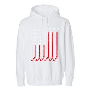 Usa Flag Hockey Sticks Sport Hockey Player Goalie Ice Hockey Gift Garment-Dyed Fleece Hoodie