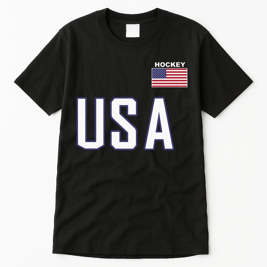 USA Flag Hockey Hoodie Cool Pocket Equipment Tall T-Shirt