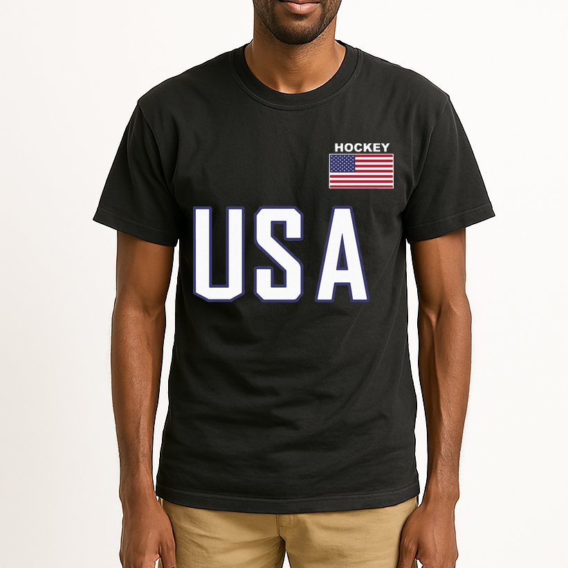 USA Flag Hockey Hoodie Cool Pocket Equipment Tall T-Shirt