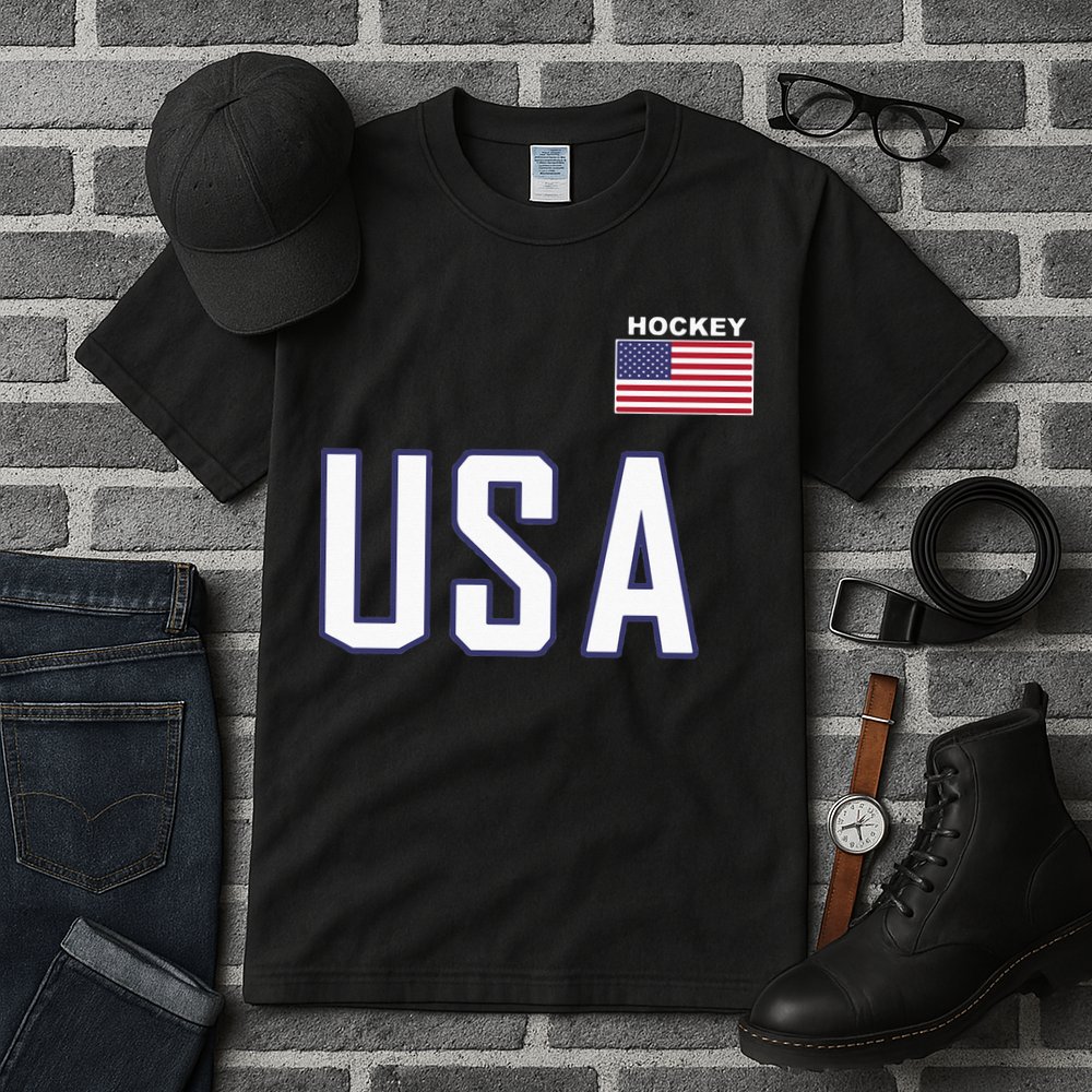 USA Flag Hockey Hoodie Cool Pocket Equipment Tall T-Shirt