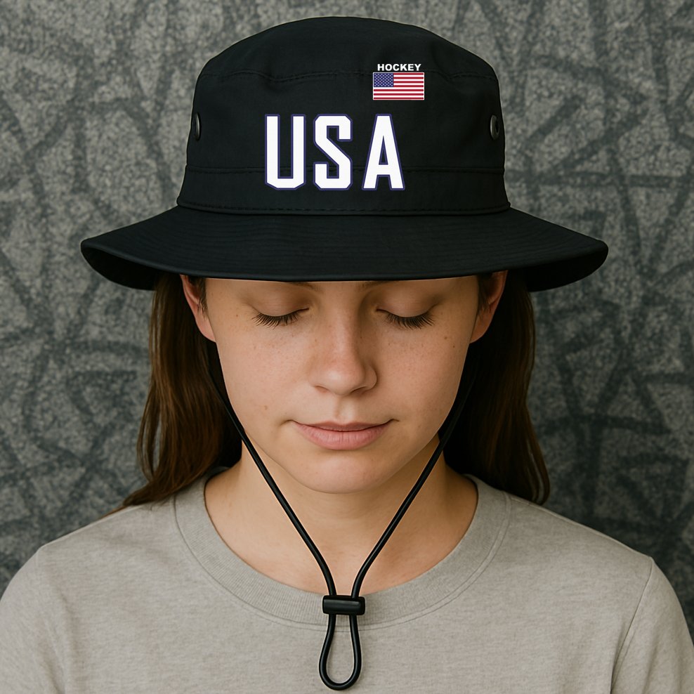 USA Flag Hockey Hoodie Cool Pocket Equipment Bucket Hat
