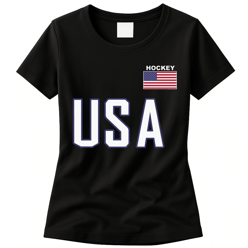 USA Flag Hockey Hoodie Cool Pocket Equipment Womens T-Shirt