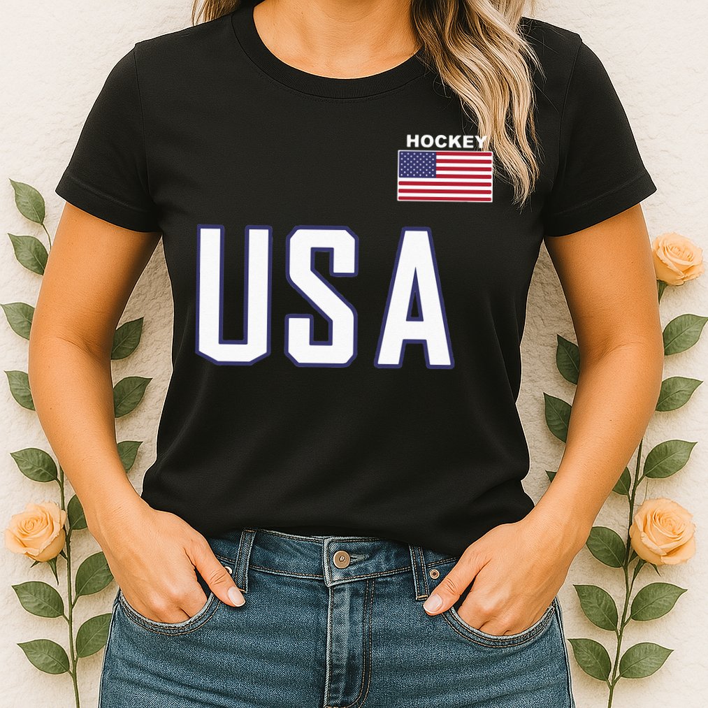 USA Flag Hockey Hoodie Cool Pocket Equipment Womens T-Shirt