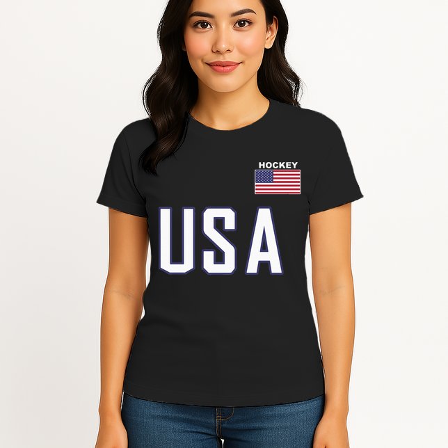 USA Flag Hockey Hoodie Cool Pocket Equipment Womens T-Shirt