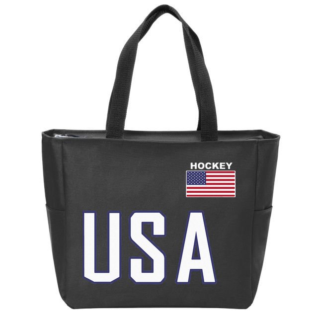 USA Flag Hockey Hoodie Cool Pocket Equipment Zip Tote Bag