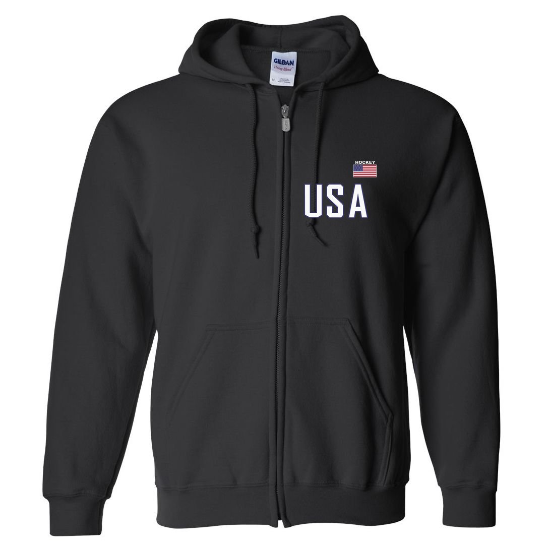 USA Flag Hockey Hoodie Cool Pocket Equipment Full Zip Hoodie