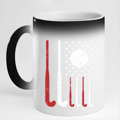 Usa Field Hockey Gift American Flag Fockey Lovers Gift 11oz Black Color Changing Mug