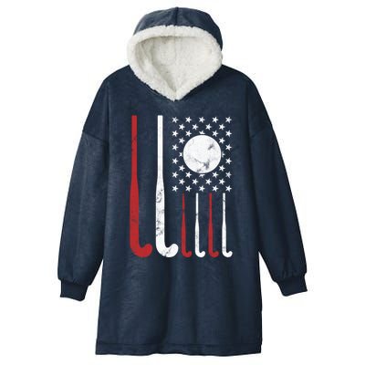 Usa Field Hockey Gift American Flag Fockey Lovers Gift Hooded Wearable Blanket