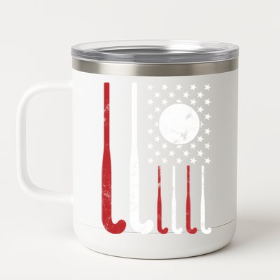 Usa Field Hockey Gift American Flag Fockey Lovers Gift 12 oz Stainless Steel Tumbler Cup