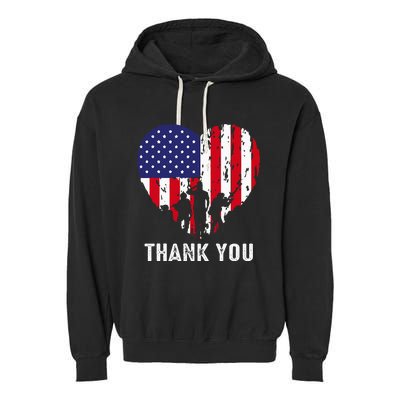 USA Flag Heart American Patriotic Armed Forces Memorial Day Garment-Dyed Fleece Hoodie