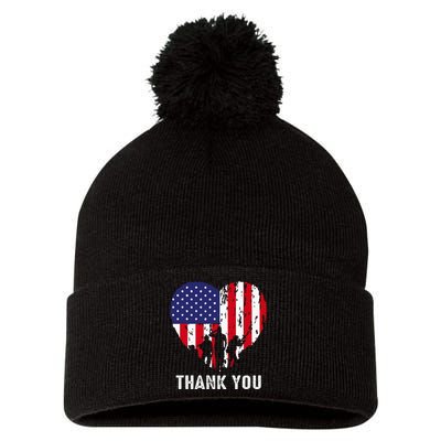 USA Flag Heart American Patriotic Armed Forces Memorial Day Pom Pom 12in Knit Beanie