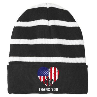 USA Flag Heart American Patriotic Armed Forces Memorial Day Striped Beanie with Solid Band