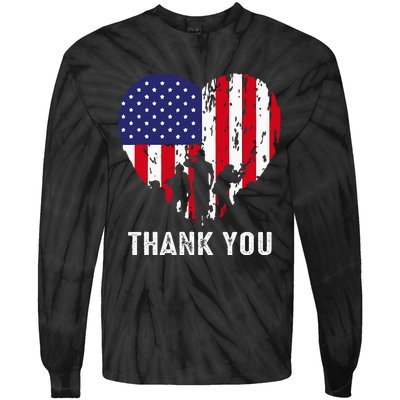 USA Flag Heart American Patriotic Armed Forces Memorial Day Tie-Dye Long Sleeve Shirt