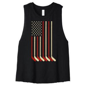 Usa Flag Hockey Stick Ice Hockey Cool Hockey Goalie Gift Women's Racerback Cropped Tank