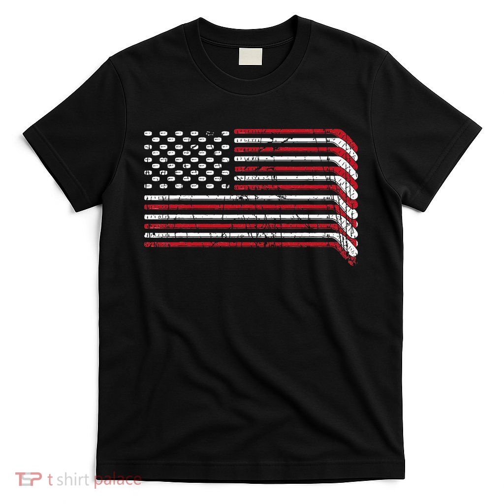 USA Flag Hockey Sticks American Pride 4th Of July Ice Hockey T-Shirt