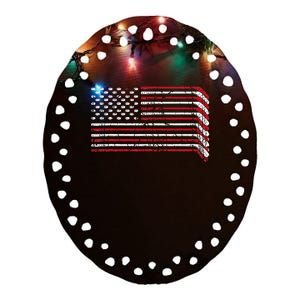 USA Flag Hockey Sticks American Pride 4th Of July Ice Hockey Ceramic Oval Ornament