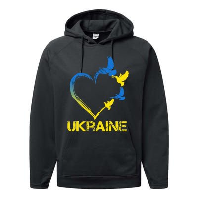 Ukraine Flag Heart Vintage Ukrainian Lovers Ukraine Performance Fleece Hoodie