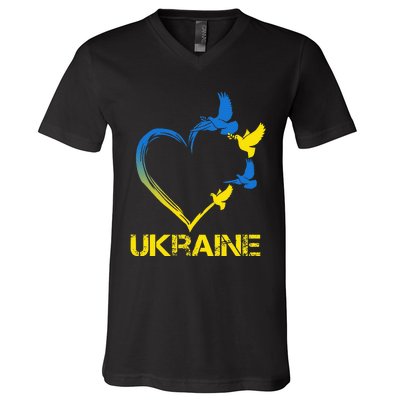 Ukraine Flag Heart Vintage Ukrainian Lovers Ukraine V-Neck T-Shirt