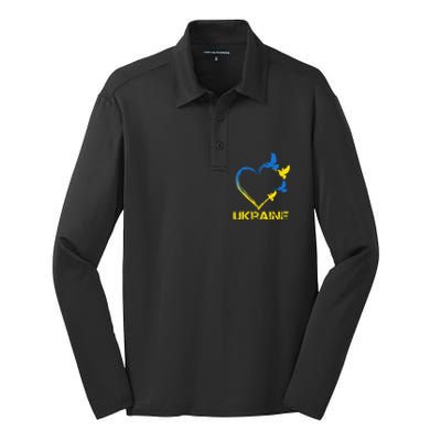 Ukraine Flag Heart Vintage Ukrainian Lovers Ukraine Silk Touch Performance Long Sleeve Polo