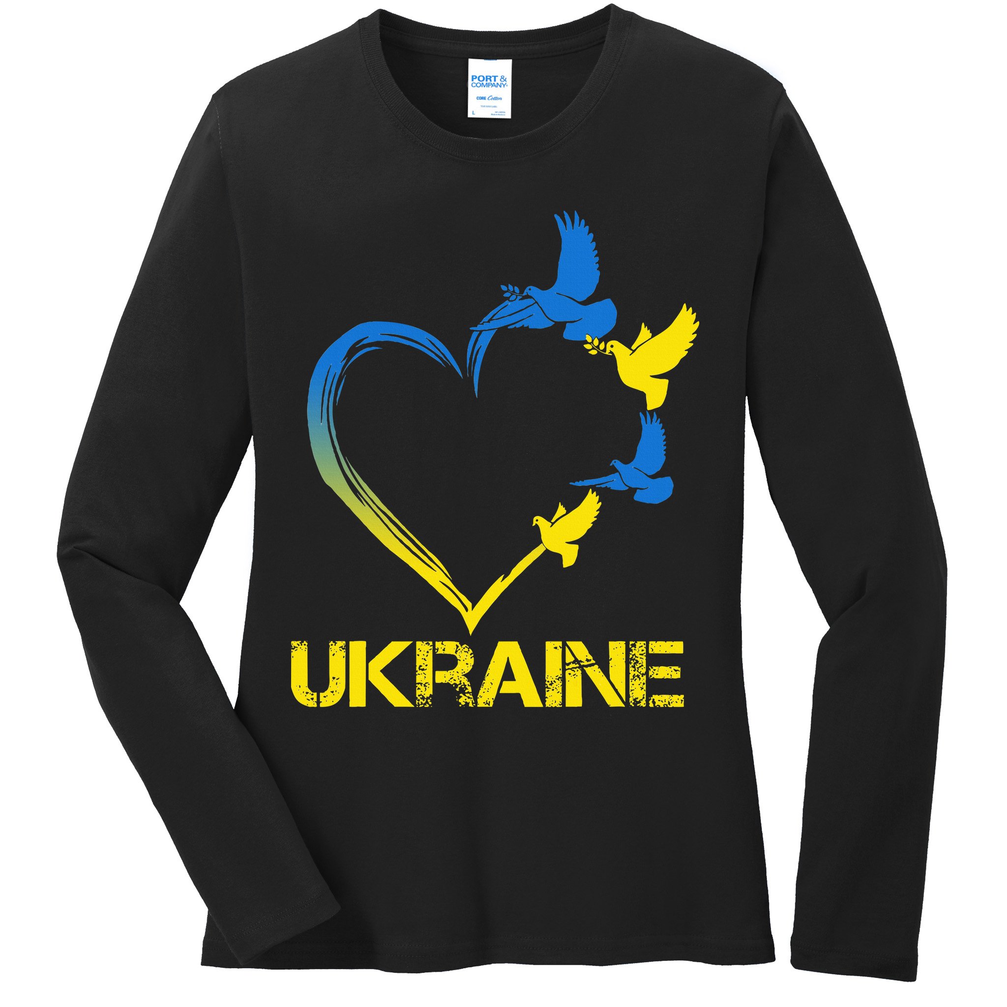 Ukraine Flag Heart Vintage Ukrainian Lovers Ukraine Ladies Long Sleeve Shirt