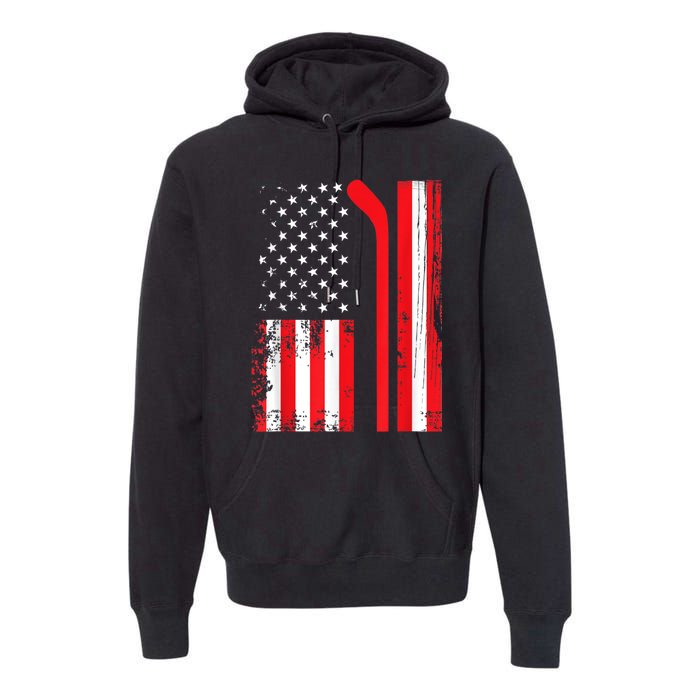 USA Flag Hockey American Flag Patriotic Ice Hockey Premium Hoodie