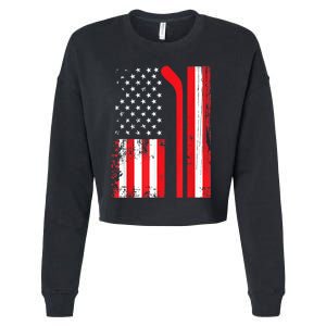 USA Flag Hockey American Flag Patriotic Ice Hockey Cropped Pullover Crew