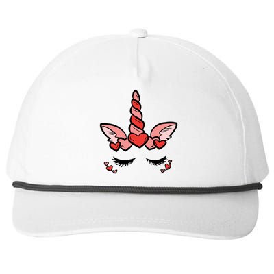 Unicorn Face Heart Valentines Day Cute Magical Mystical Love Cool Gift Snapback Five-Panel Rope Hat