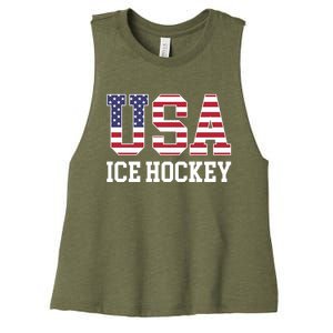 Usa Flag Hockey Player American Usa Ice Hockey Gift Women's Racerback Cropped Tank