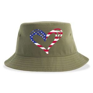 Usa Flag Heart American Patriotic Armed Forces Memorial Day Cool Gift Sustainable Bucket Hat