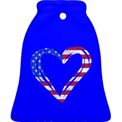 Usa Flag Heart American Patriotic Armed Forces Memorial Day Gift Ceramic Bell Ornament