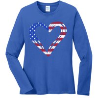 Usa Flag Heart American Patriotic Armed Forces Memorial Day Gift Ladies Long Sleeve Shirt