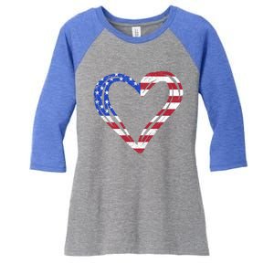 Usa Flag Heart American Patriotic Armed Forces Memorial Day Gift Women's Tri-Blend 3/4-Sleeve Raglan Shirt