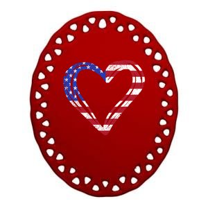 Usa Flag Heart American Patriotic Armed Forces Memorial Day Gift Ceramic Oval Ornament