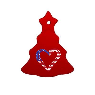 Usa Flag Heart American Patriotic Armed Forces Memorial Day Gift Ceramic Tree Ornament