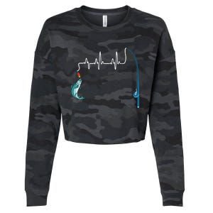 Unique Fishing Heartbeat Clothing Gift Fathers Day Fishing Gift Cropped Pullover Crew