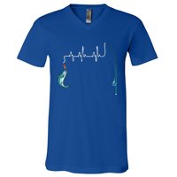 Unique Fishing Heartbeat Clothing Gift Fathers Day Fishing Gift V-Neck T-Shirt