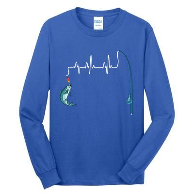 Unique Fishing Heartbeat Clothing Gift Fathers Day Fishing Gift Tall Long Sleeve T-Shirt