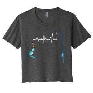 Unique Fishing Heartbeat Clothing Gift Fathers Day Fishing Gift Women's Crop Top Tee