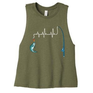 Unique Fishing Heartbeat Clothing Gift Fathers Day Fishing Gift Women's Racerback Cropped Tank