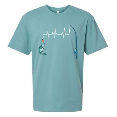 Unique Fishing Heartbeat Clothing Gift Fathers Day Fishing Gift Sueded Cloud Jersey T-Shirt