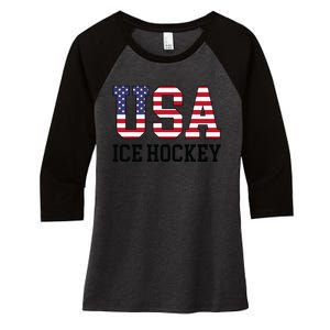 Usa Flag Hockey Player American Usa Ice Hockey Women's Tri-Blend 3/4-Sleeve Raglan Shirt